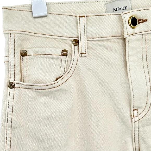 KHAITE Wendell Jean in Ivory - Cream White Brown Stitching Trim Jeans sz 25 - Picture 5 of 16